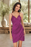 Elena Bodycon V-Neck Short/Mini Silky Satin Homecoming Dress With Ruffle STKP0020505