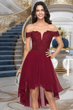 Alula A-line Off the Shoulder Asymmetrical Chiffon Homecoming Dress With Beading STKP0020582