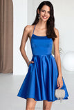 Natalie A-line Square Short/Mini Satin Homecoming Dress STKP0020567