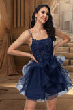 Jaden Ball-Gown/Princess Scoop Short/Mini Lace Tulle Homecoming Dress With Sequins STKP0020510