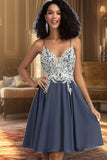 Ally A-line V-Neck Short/Mini Chiffon Homecoming Dress With Beading Sequins STKP0020564