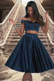 Cierra A-line Off the Shoulder Sweetheart Knee-Length Satin Homecoming Dress STKP0020593