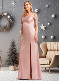 Melina A-line Cold Shoulder Floor-Length Stretch Satin Bridesmaid Dress STKP0025747