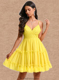 Gloria A-line V-Neck Short Chiffon Homecoming Dress With Ruffle Sequins STKP0025700