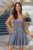 Mackenzie A-line V-Neck Short/Mini Satin Homecoming Dress STKP0020492