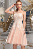 Valentina A-line Square Knee-Length Tulle Homecoming Dress With Beading STKP0020543