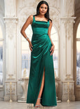 Jeanie A-line Square Floor-Length Stretch Satin Bridesmaid Dress STKP0025742