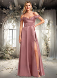 Abbigail A-line Cold Shoulder Floor-Length Satin Bridesmaid Dress STKP0025750