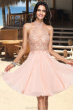 Leia A-line Halter Knee-Length Chiffon Homecoming Dress With Beading STKP0020541