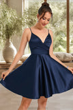 Aubree A-line V-Neck Short/Mini Satin Homecoming Dress STKP0020466