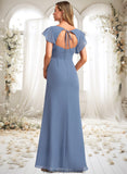 Rowan A-line V-Neck Floor-Length Chiffon Bridesmaid Dress With Ruffle STKP0025729