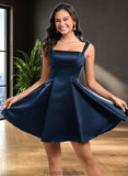 Heather A-line Straight Short Satin Homecoming Dress With Bow STKP0025639