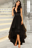 Brooklyn A-line V-Neck Asymmetrical Satin Tulle Homecoming Dress With Beading STKP0020533