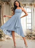 Lisa A-line Cowl Asymmetrical Chiffon Bridesmaid Dress With Ruffle STKP0025727