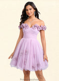 Hailee Ball-Gown/Princess Off the Shoulder Short Tulle Homecoming Dress With Pleated Flower STKP0025668