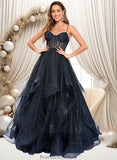 Melinda Ball-Gown/Princess V-Neck Floor-Length Tulle Prom Dresses STKP0025863