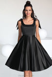 Andrea A-line Square Knee-Length Satin Homecoming Dress With Bow STKP0020556