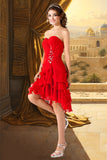 Kira A-line Sweetheart Asymmetrical Chiffon Homecoming Dress With Beading Ruffle STKP0020599