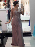 Ruby Sheath/Column Chiffon Applique Scoop 1/2 Sleeves Floor-Length Mother of the Bride Dresses STKP0020412