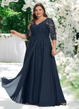 Olga A-line V-Neck Floor-Length Chiffon Lace Mother of the Bride Dress With Sequins STKP0021624