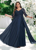 Olga A-line V-Neck Floor-Length Chiffon Lace Mother of the Bride Dress With Sequins STKP0021624