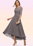 Emilia A-line Boat Neck Illusion Asymmetrical Chiffon Lace Mother of the Bride Dress With Beading Sequins STKP0021629