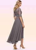 Emilia A-line Boat Neck Illusion Asymmetrical Chiffon Lace Mother of the Bride Dress With Beading Sequins STKP0021629