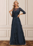 Briana A-line Scoop Illusion Floor-Length Lace Tulle Mother of the Bride Dress With Sequins STKP0021631