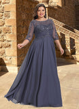 Audrey A-line Scoop Illusion Floor-Length Chiffon Lace Mother of the Bride Dress With Pleated Sequins STKP0021639