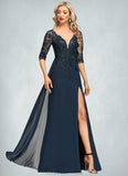 Nayeli Sheath/Column V-Neck Floor-Length Chiffon Lace Mother of the Bride Dress With Sequins STKP0021643