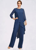 Riya Jumpsuit/Pantsuit Separates Scoop Floor-Length Chiffon Mother of the Bride Dress With Beading Sequins STKP0021647