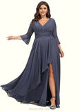 Andrea A-line V-Neck Floor-Length Chiffon Mother of the Bride Dress With Cascading Ruffles STKP0021653