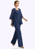 Cora Jumpsuit/Pantsuit Separates Scoop Floor-Length Chiffon Lace Mother of the Bride Dress With Sequins STKP0021657