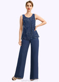 Cora Jumpsuit/Pantsuit Separates Scoop Floor-Length Chiffon Lace Mother of the Bride Dress With Sequins STKP0021657