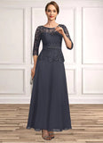 Joy A-line Scoop Illusion Ankle-Length Chiffon Lace Mother of the Bride Dress With Beading Rhinestone STKP0021659