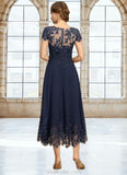 Allison A-line Scoop Illusion Tea-Length Chiffon Lace Mother of the Bride Dress With Sequins STKP0021664