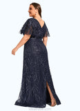 Fatima Sheath/Column Square Floor-Length Lace Mother of the Bride Dress With Sequins STKP0021665