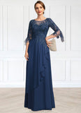 Rosemary A-line Scoop Illusion Floor-Length Chiffon Lace Mother of the Bride Dress With Cascading Ruffles Sequins STKP0021671