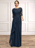 Cheyenne A-line Scoop Floor-Length Chiffon Lace Mother of the Bride Dress With Cascading Ruffles Sequins STKP0021673