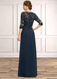 Cheyenne A-line Scoop Floor-Length Chiffon Lace Mother of the Bride Dress With Cascading Ruffles Sequins STKP0021673