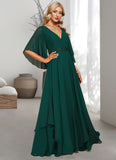 Beatrice A-line V-Neck Floor-Length Chiffon Mother of the Bride Dress With Beading Appliques Lace Sequins STKP0021682