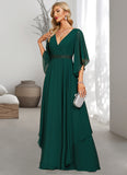 Beatrice A-line V-Neck Floor-Length Chiffon Mother of the Bride Dress With Beading Appliques Lace Sequins STKP0021682