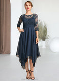 Rachael A-line Scoop Illusion Tea-Length Chiffon Lace Mother of the Bride Dress With Sequins STKP0021704