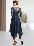 Rachael A-line Scoop Illusion Tea-Length Chiffon Lace Mother of the Bride Dress With Sequins STKP0021704