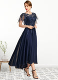 Kaila A-line Scoop Illusion Asymmetrical Chiffon Lace Mother of the Bride Dress With Sequins STKP0021712