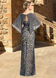 Audrey Sheath/Column Scoop Floor-Length Chiffon Lace Mother of the Bride Dress With Beading Flower Sequins STKP0021722