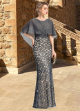 Audrey Sheath/Column Scoop Floor-Length Chiffon Lace Mother of the Bride Dress With Beading Flower Sequins STKP0021722