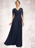 Paola A-line V-Neck Floor-Length Chiffon Mother of the Bride Dress With Pleated STKP0021734