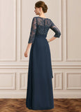 Aurora A-line Scoop Illusion Floor-Length Chiffon Lace Mother of the Bride Dress With Pleated Sequins STKP0021754