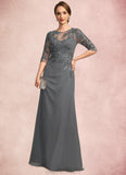 Julia Sheath/Column Scoop Illusion Floor-Length Chiffon Lace Mother of the Bride Dress With Pleated Sequins STKP0021757